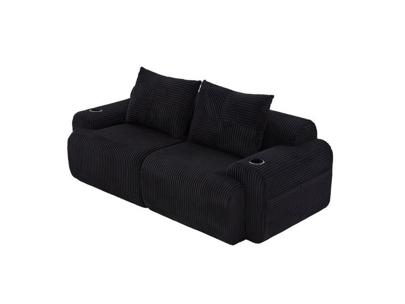  Canapé modulaire 2 places 200x99x80 cm en velours côtelé noir  - Conforama A