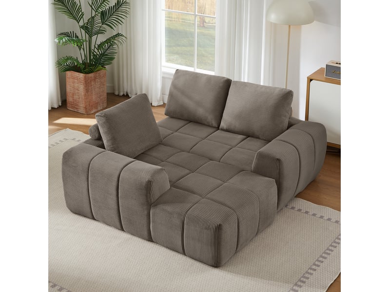  Canapé d'angle en velours côtelé convertible 4 places taupe - sans montage et coussins amovibles  - Conforama B