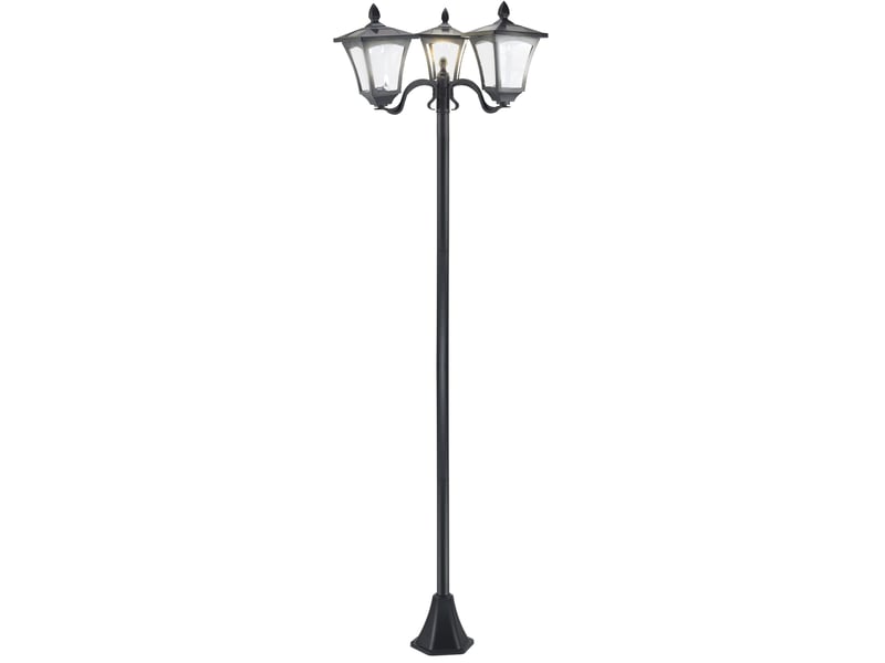  Lampadaire solaire de jardin,meulva,51,5x47x182,5 cm,3 lanternes led,acier inoxydable,noir  - Conforama A