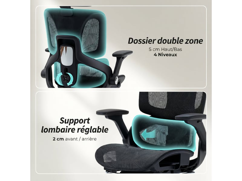  Réou chaise de bureau ergonomique inclinable réglable noir  - Conforama E