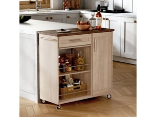 Chariot de cuisine à roulettes îlot de cuisine mobile avec tiroir et étagères 90x62x90 cm chêne sonoma