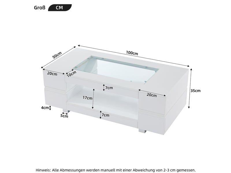  Table basse led blanche 100 x 50 x 35 cm avec rangement et application mobile  - Conforama C