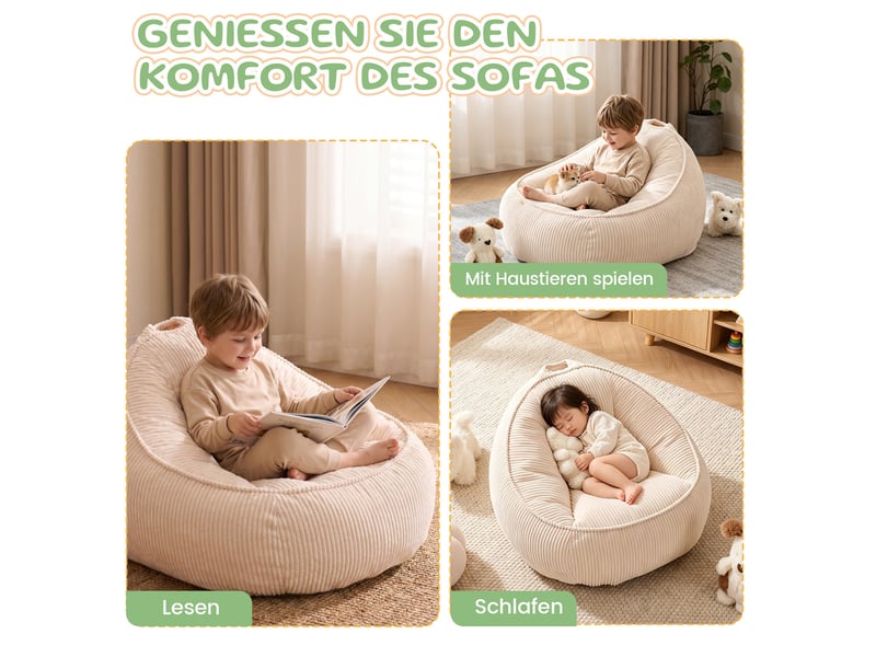  Pouf enfant 69 x 72 x 51 cm en velours côtelé beige avec dossier incurvé, mousse  - Conforama D