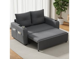 Canapé lit convertible 3 en 1, tissu gris aspect lin 2 places, canapé dépliant avec porte-gobelets et ports usb pour salon, 131cm