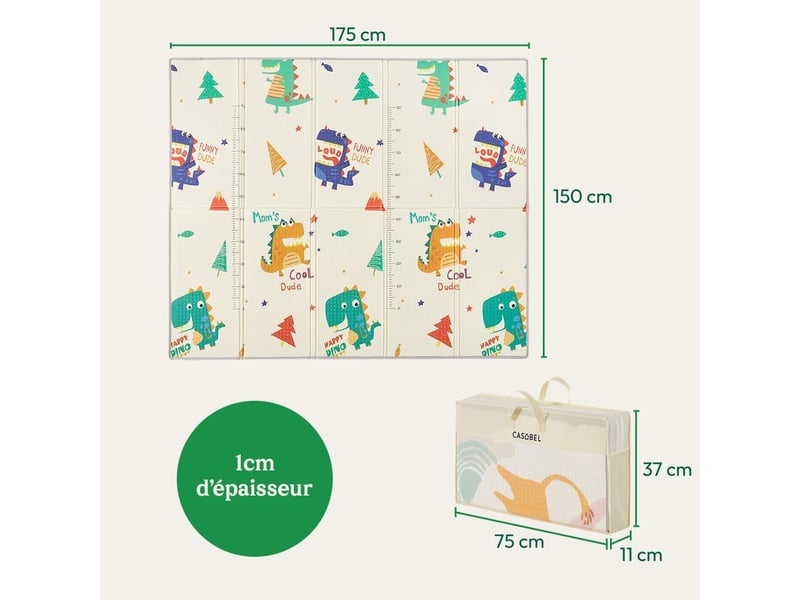 Casabel tapis d'éveil bébé évolutif 180x150cm, tapis bébé pliable et imperméable avec motifs dinosaures - Conforama R