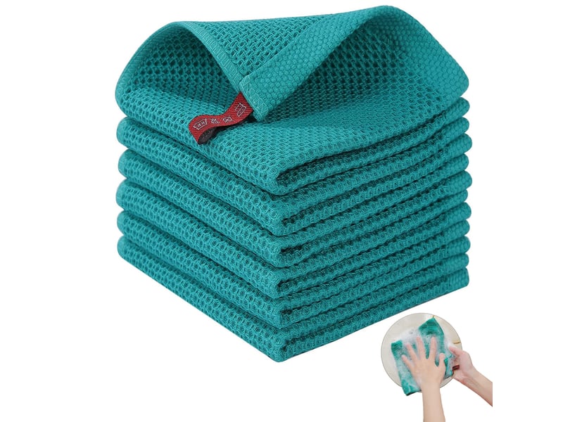  Lot de 6 torchons de cuisine,meulva,34x35x1 cm,nid d’abeille,coton,vert foncé  - Conforama A