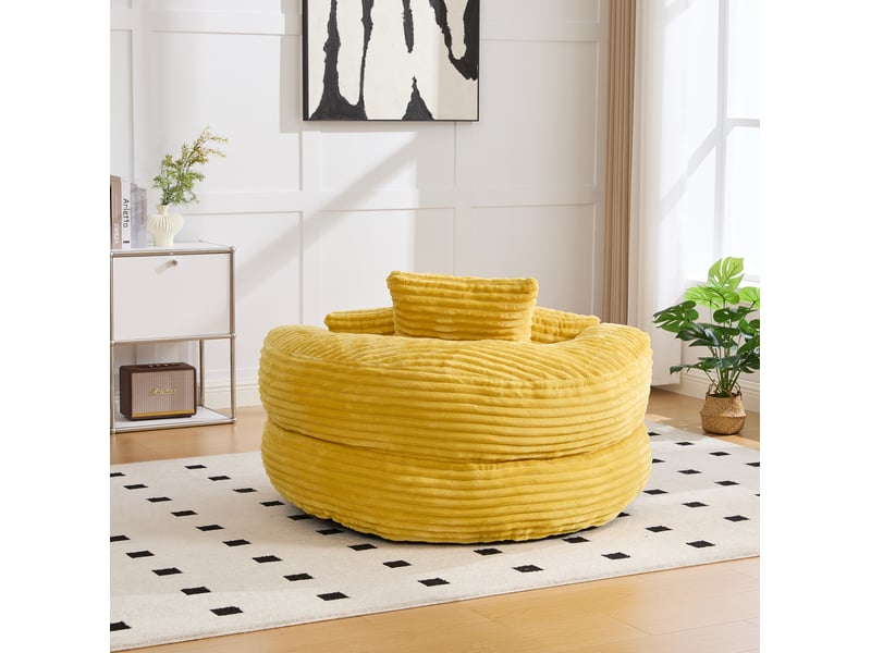 Fauteuil pouf modenvie en velours côtelé jaune moutarde 108 x 108 x 52 cm - Conforama E