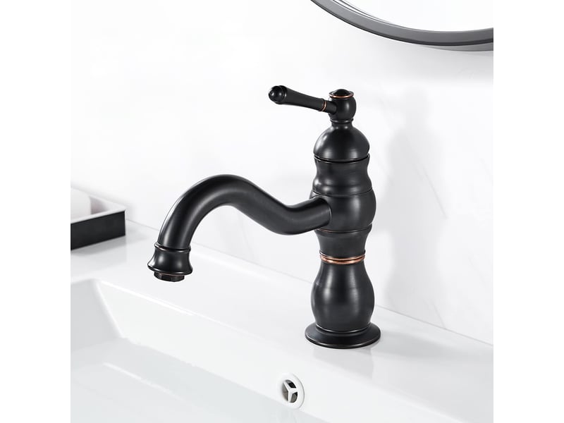  Robinet lavabo noir rétro, pivotant à 360° robinet salle bain, monocommande mitigeur lavabo en laiton, rétro robinets de lavabo avec chaude  - Conforama A