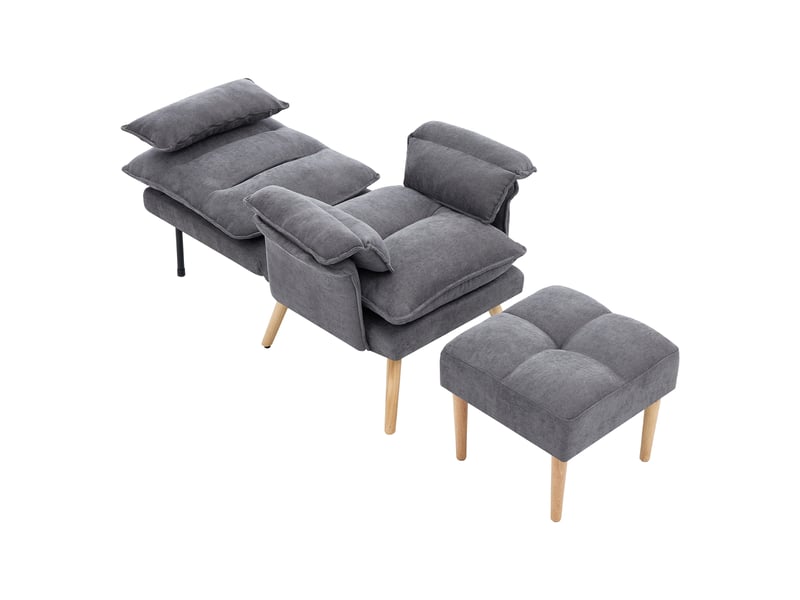 Canapé fauteuil relax 1 place en tissu aspect lin gris avec repose-pieds et dossier inclinable - Conforama A