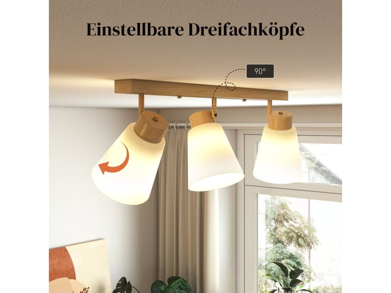  Plafonnier,55x13x20 cm,meulva,3 spots orientables,verre crème,effet bois naturel  - Conforama D