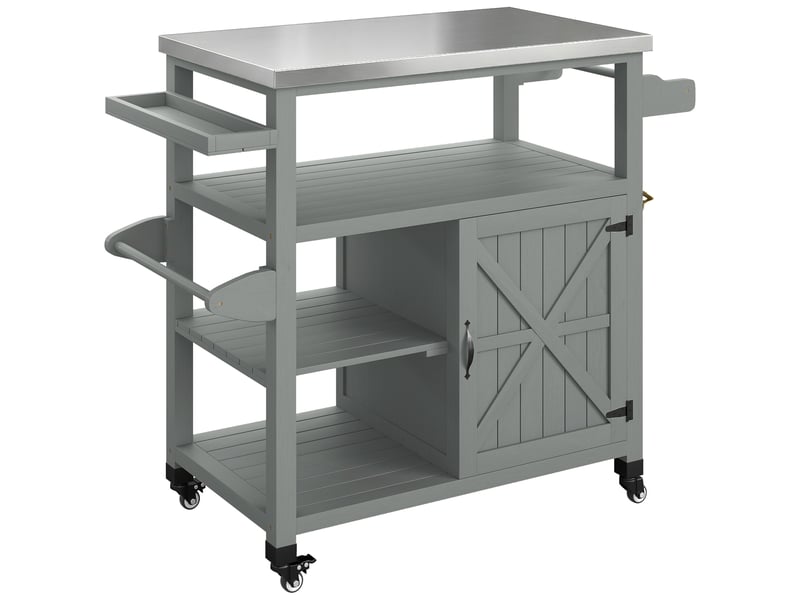  Desserte jardin chariot de barbecue sur roulettes avec plateau en acier inoxydable gris 107x49,5x92,5cm  - Conforama B