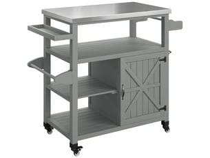 Desserte jardin chariot de barbecue sur roulettes avec plateau en acier inoxydable gris 107x49,5x92,5cm