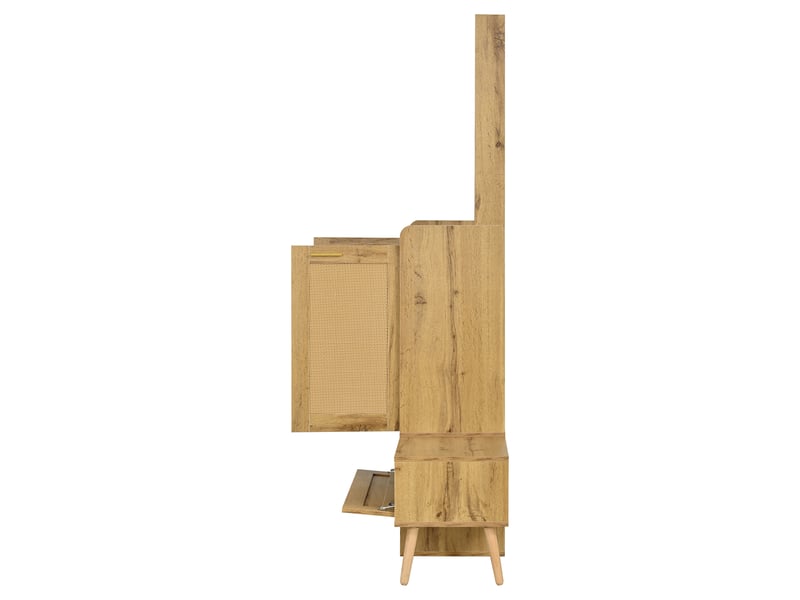  Ensemble d'entrée 123.5x35x180cm avec armoire, banc pivotant, patères, 2 portes en cannage pvc et étagère à chaussures ouverte, naturel evarich - Conforama D