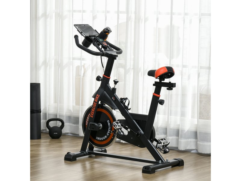  Vélo d'appartement avec volant d'inertie de 8 kg et écran lcd, en acier et abs, dimensions : 103 x 53 x 100-114 cm, rouge et noir.  - Conforama D