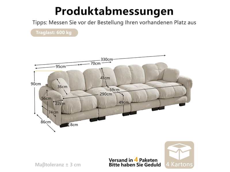 Canapé modulable modenvie 4 places en chenille kaki clair 330 x 86 x 90 cm - Conforama C