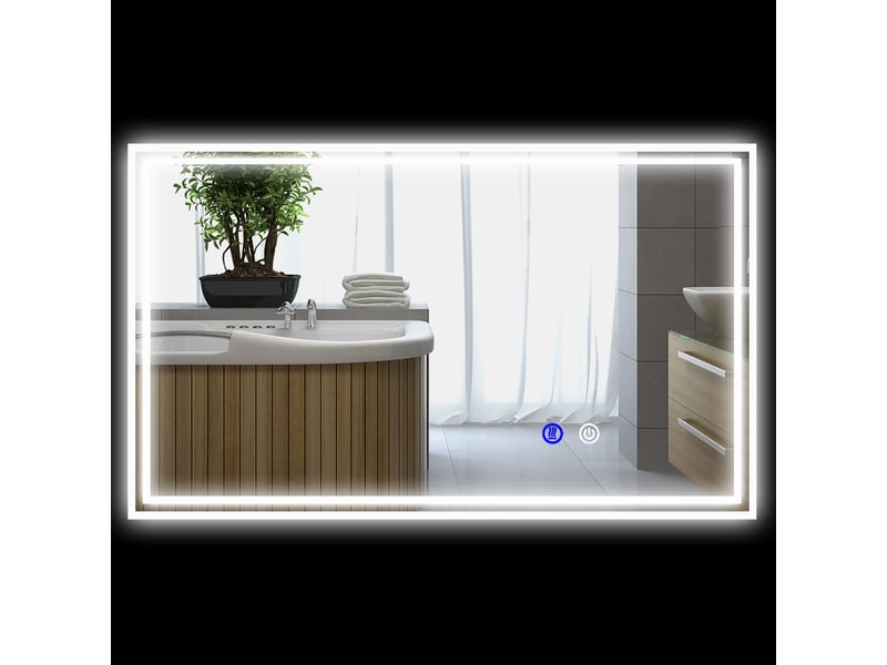  Miroir de salle de bain rectangulaire mural lumineux led horizontal ou vertical, 100 x 60 cm  - Conforama A