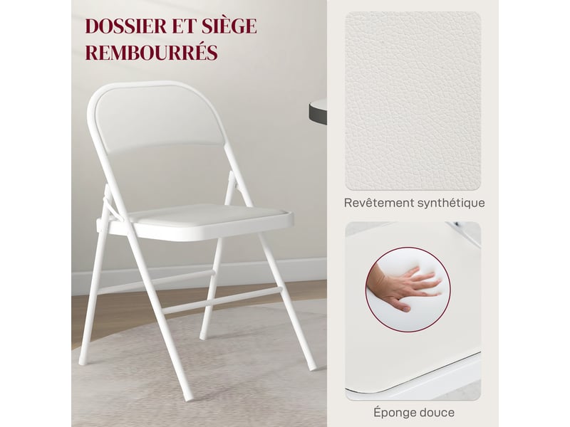  Lot de 2 chaises pliantes chaises de salle à manger portables cadre en acier blanc dim. 45l x 46p x 78h cm  - Conforama A