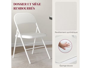 Lot de 2 chaises pliantes chaises de salle à manger portables cadre en acier blanc dim. 45l x 46p x 78h cm