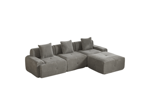 Canapé d'angle modulable 3 places en chenille gris, 266 x 176 x 75 cm, méridienne gauche, sans montage, livré compressé, coussins inclus, mousse 30d