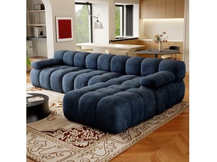 Canapé d'angle en l 300x200 cm bleu en tissu chenille, 4 places à mousse haute élasticité pour salon