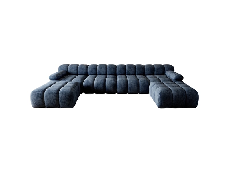 Canapé panoramique en u 400x200 cm – bleu – 6 places en tissu chenille, prêt à l'emploi sans montage  - Conforama A