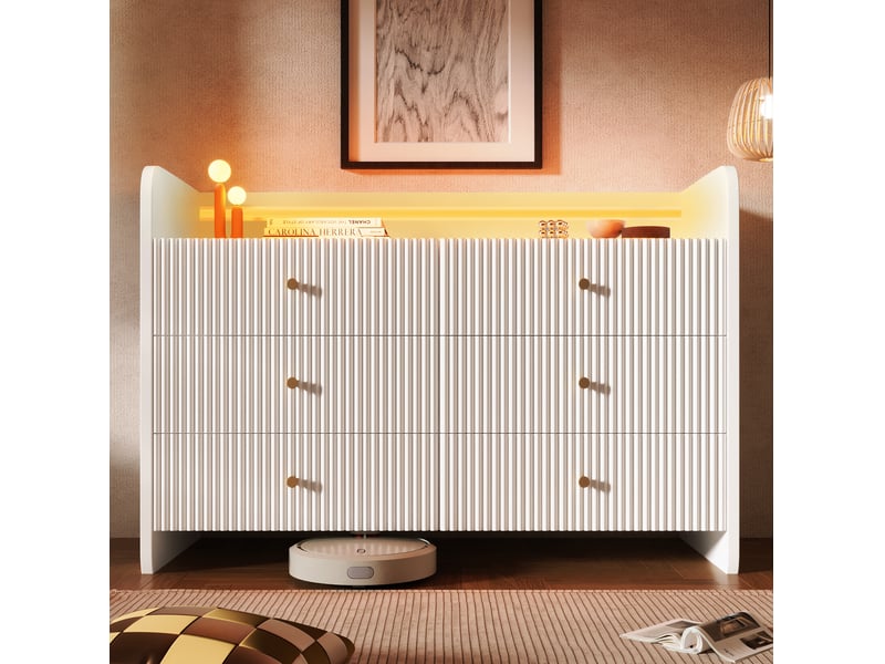 Sideboard avec éclairage led et 6 tiroirs 120 x 40 x 75 cm blanc  - Conforama C