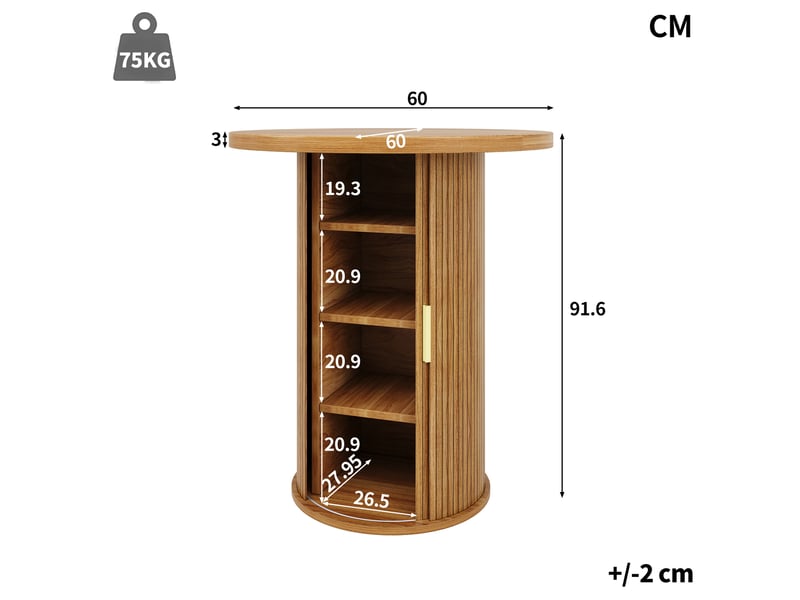  Table de bar ronde 91,6 cm avec rangement intégré et placard - mdf effet bois  - Conforama C