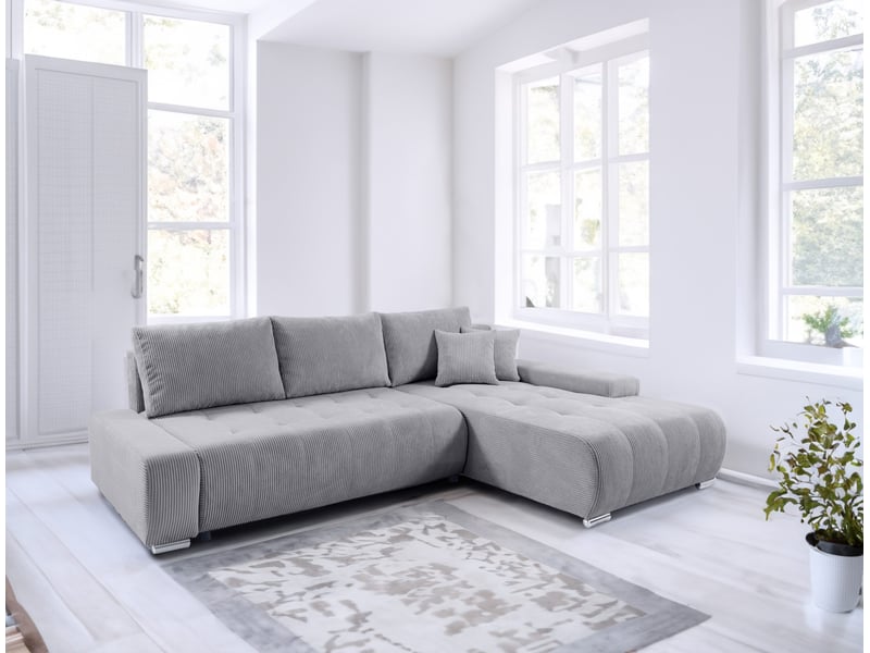  Canapé d'angle convertible velutti l velours côtelé poso gris, méridienne droite avec coffre  - Conforama B