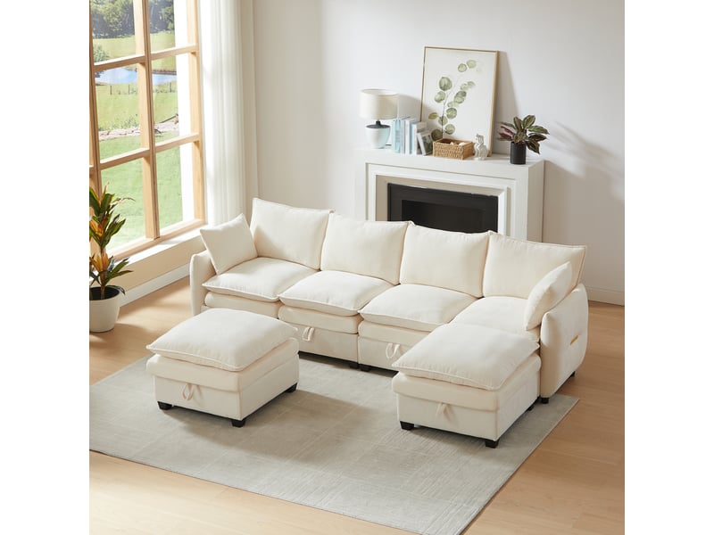  Canapé convertible 2 places 4 en 1 modulable, dossier réglable, sans montage, base antidérapante, 4 coussins, mousse haute élasticité, chenille vert  - Conforama B