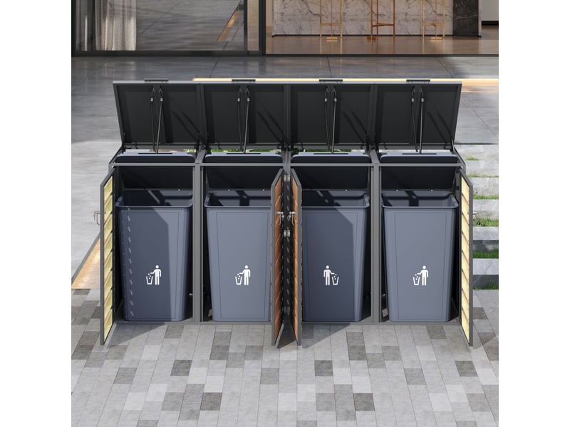  Abri poubelles extérieur à quatre compartiments, acier galvanisé effet bois  - Conforama D