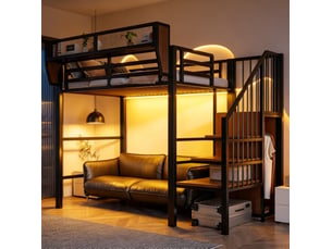 Lit mezzanine enfant 90x200 cm – noir – led multicolore, échelle sécurisée et étagères modulables - sans matelas