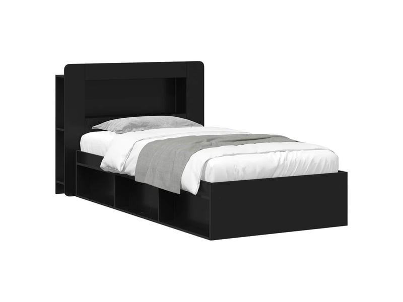  Lit simple- lit adulte -  cadre de lit avec rangement noir 90 x 190 cm bois d'ingénierie  - Conforama A