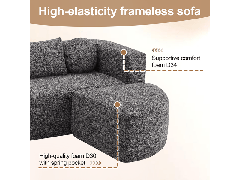Canapé modulable noir en chenille, 292 × 165 × 68 cm, avec couchage, sans montage et charge max. 150 kg - Conforama C