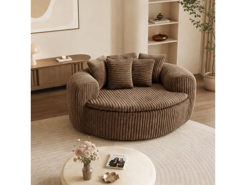 Fauteuil lounge en velours côtelé, fauteuils poire xxl avec 5 coussins, camel - Conforama C