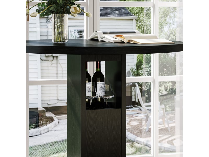  Ensemble table haute et deux tabourets, table de bar ronde noire de 80 cm avec rangement et repose-pieds en métal  - Conforama R