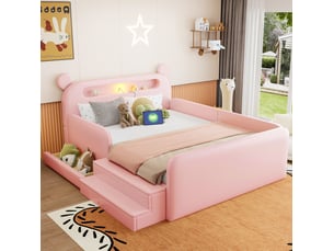 Lit avec rangement 140x200 cm <strong>COVREO </strong>  <strong></strong> coloris rose