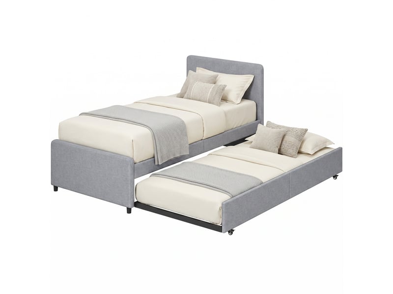  Lit gigogne 90x190 gris clair, cadre de lit simple double avec tête rembourrée  - Conforama A