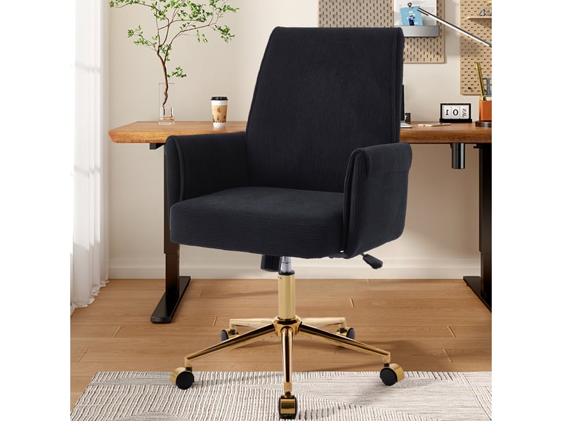  Chaise de bureau réglable en hauteur avec dossier moyen, tissu à rayures et forme ergonomique – le choix idéal pour le travail, les études ou le détente.  - Conforama B