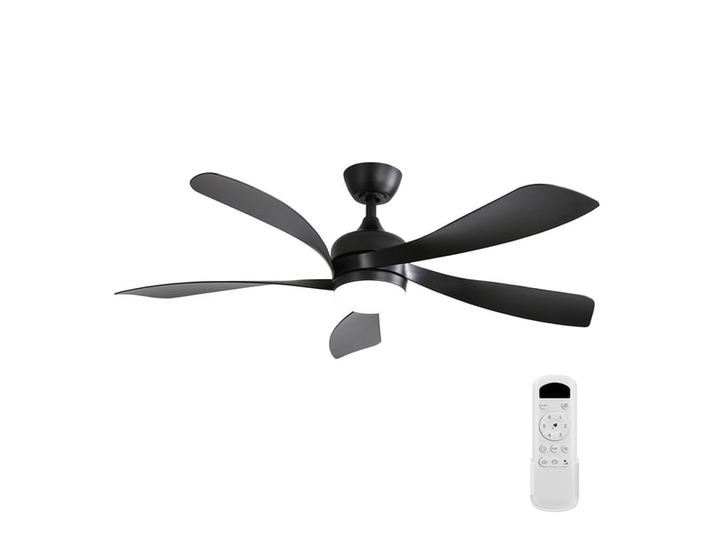  Ventilateur de plafond noir en abs avec led 18 w, 3 températures, télécommande, minuterie et moteur dc silencieux, mode étéhiver  - Conforama A