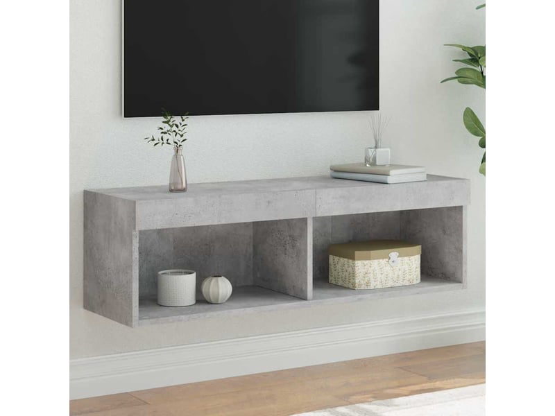  Meuble tv - banc tv - meuble de rangement avec lumières led gris béton 100x30x30 cm  - Conforama B