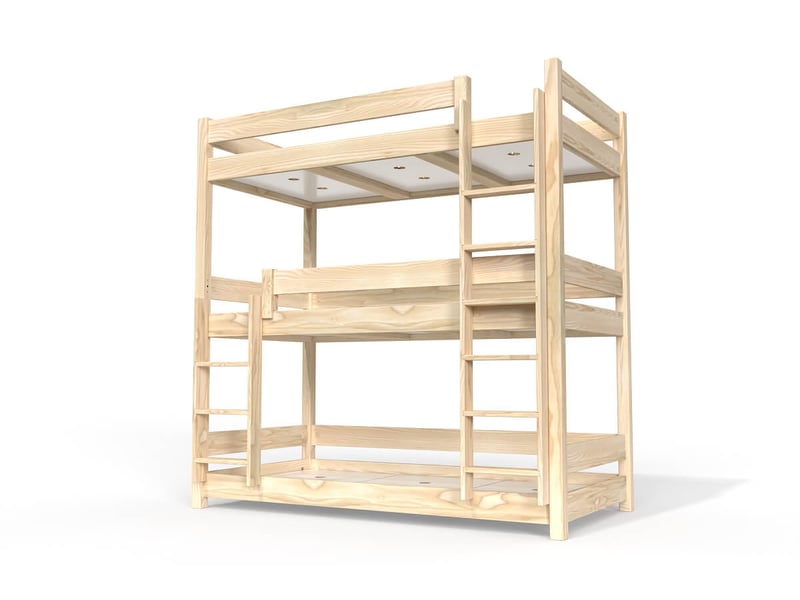  Lit superposé 3 places 80x190 en bois massif abc, brut (sans vernis) TRI380-B - Conforama A