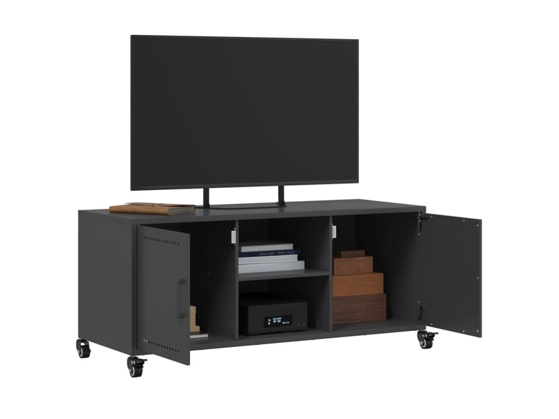  Meuble tv - banc tv - meuble de rangement noir 100,5x39x43,5 cm acier  - Conforama E