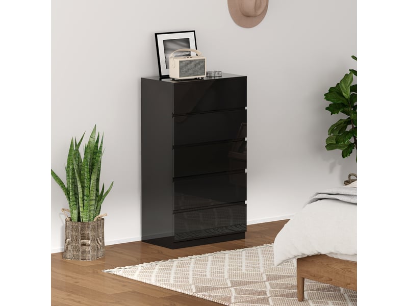  Commode en bois à 5 tiroirs, meuble de chambre moderne et multifonctionnel, 55 x 34 x 100 cm, noir  - Conforama C