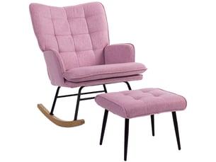 Fauteuil à bascule avec repose-pieds, coussin rembourré, accoudoirs, dossier haut, pieds en bois, capacité de charge 130 kg, rose