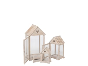Lot de 3 lanternes maison en bois karal 68cm beige