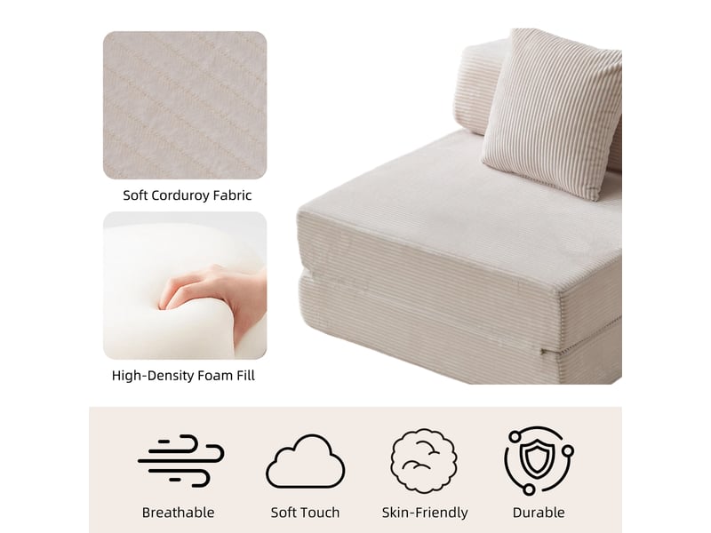  Canapé convertible, canapé-lit – 1 place, avec accoudoirs, en velours tricoté, blanc  - Conforama D