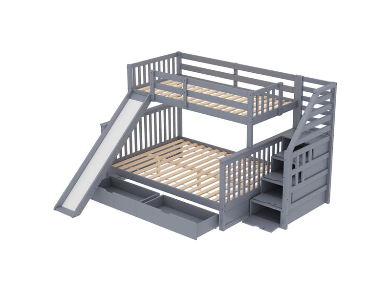  Lit superposé 90x200, sécurisé gain de place avec tiroirs et toboggan lit superposé enfant  - Conforama A