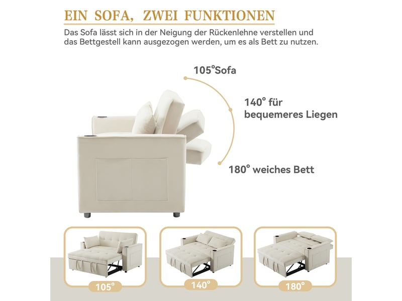  Canapé 2 places en velours multifonction avec fonction de couchage,canapé-lit pliant avec porte-gobelet et oreillers,pour salon chambre cinéma maison,137x76.5x83cm,beige 137x76.5x83cm - Conforama D