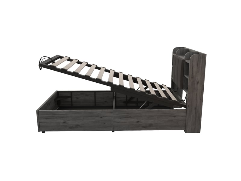  Lit en bois 90 x 200 cm, lit hydraulique, tête de lit avec espace de rangement, équipé de prises usb et tape-c, lit simple, lit enfant, gris (sans matelas)  - Conforama D