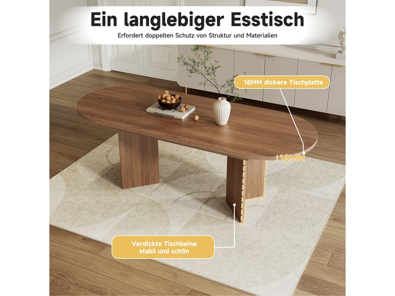  Table de salle à manger ovale 200x90x75 cm – pour 6 à 8 personnes plateau épais 18mm bords arrondis – mdf – noyer CozyNest - Conforama E